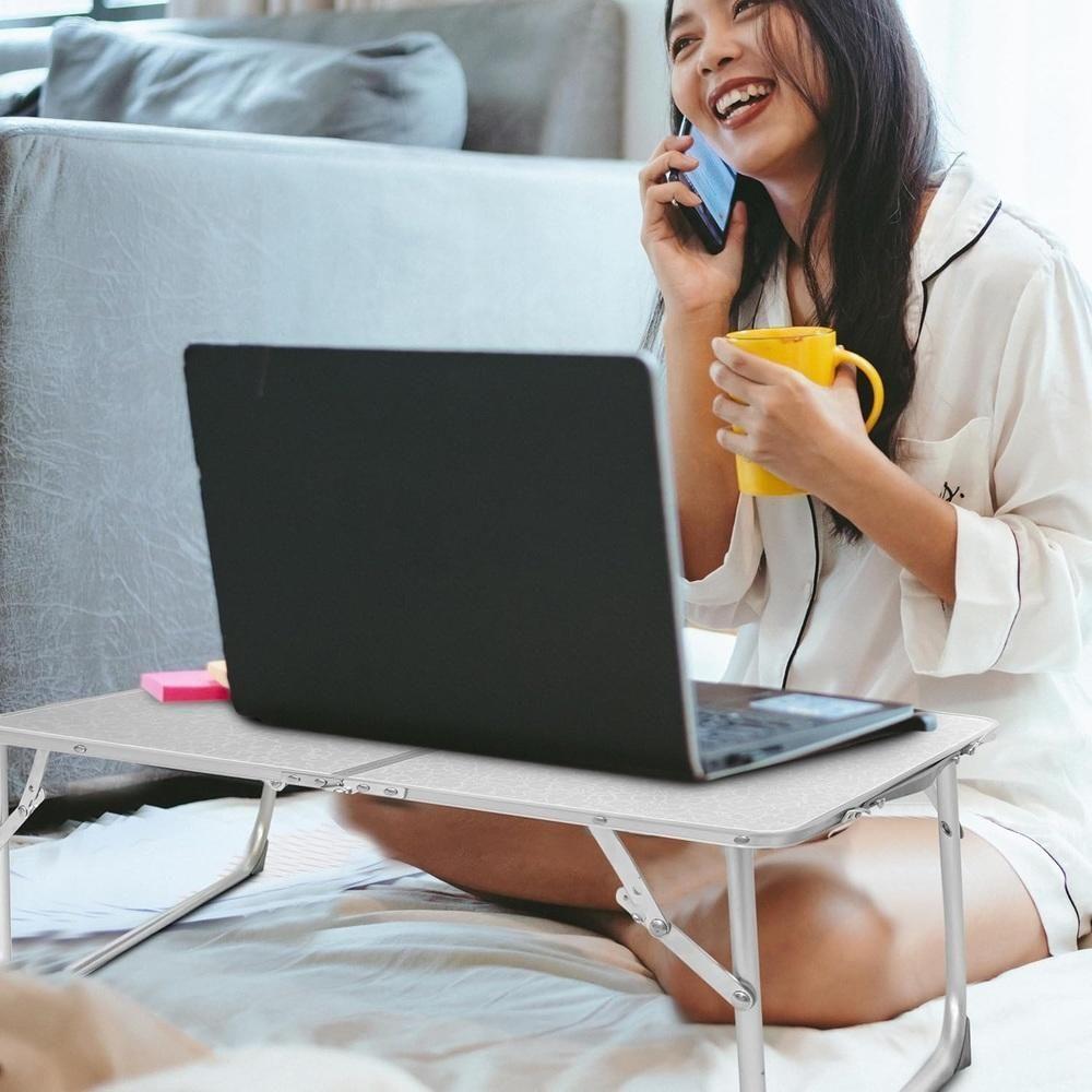 Mesa Dobrável Portátil Ideal Para Sofá Cama E Notebook - Alumínio Premium Com Tampo De Madeira Luxo Para Home Office - 5