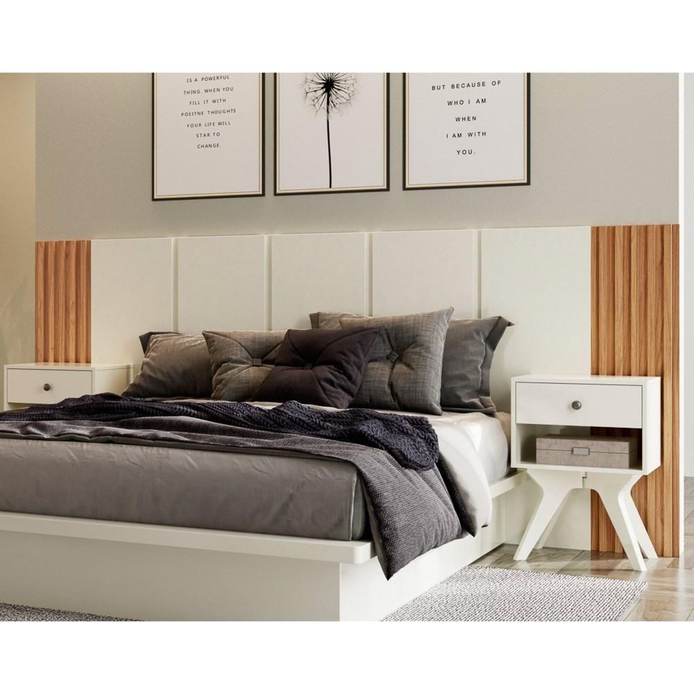 Cabeceira De Madeira Para Cama Box Casal 270cm 100% Mdf Tw184 Off White/freijó - Dalla Costa - 2