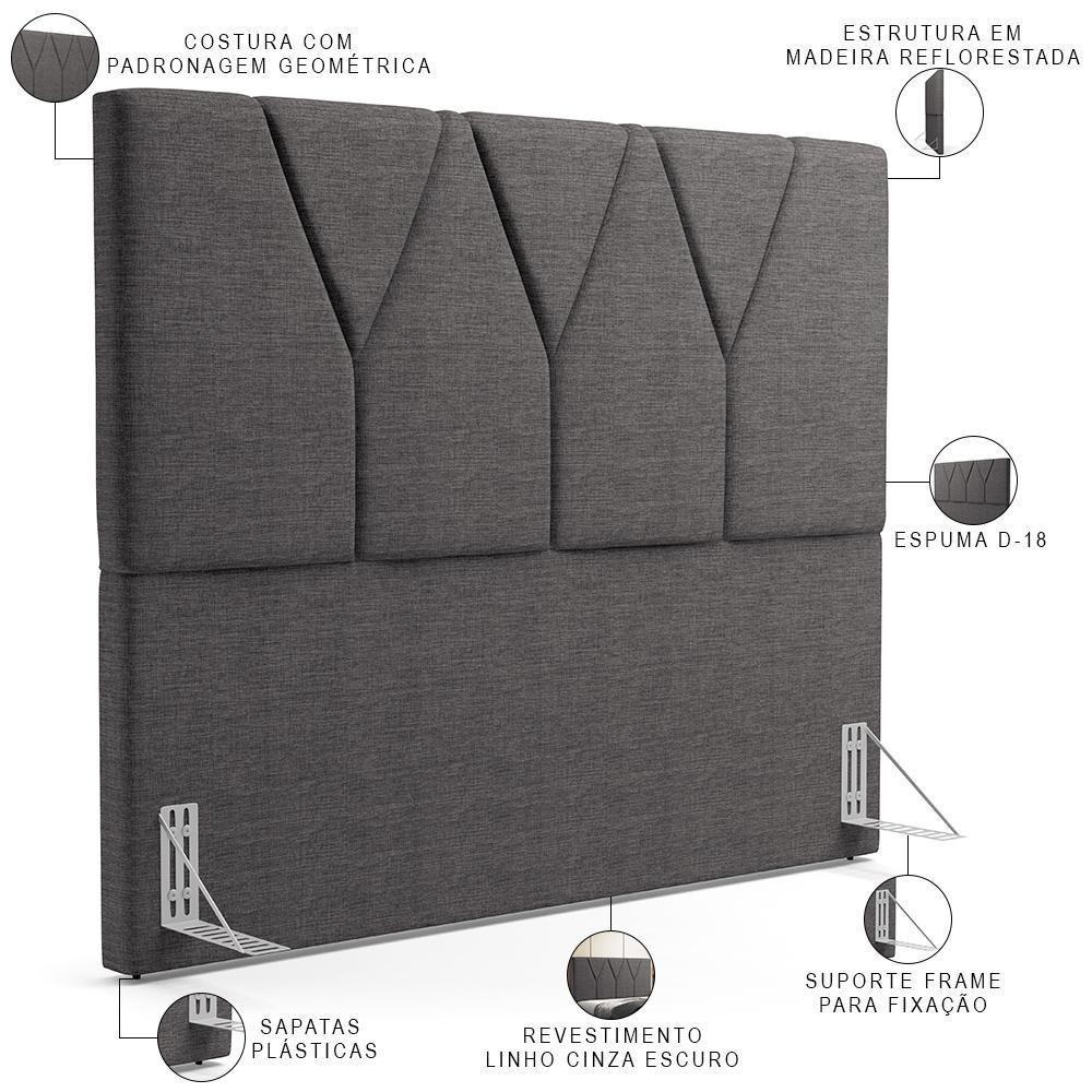 Cabeceira Cama Box Casal Queen 160cm Aura Linho W01 Cinza Escuro - Mpozenato - 7