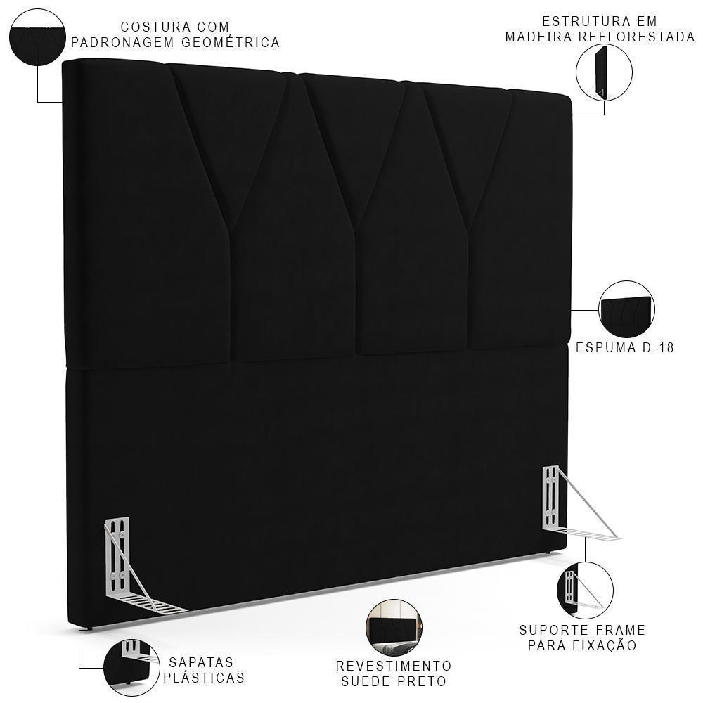 Cabeceira Cama Box Casal 140cm Aura Suede W01 Preto - Mpozenato - 7
