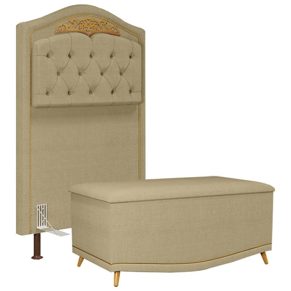Cabeceira Cama Box Solteiro 90cm Com Calçadeira Baú Imperial J02 Linho Areia - Mpozenato - 1