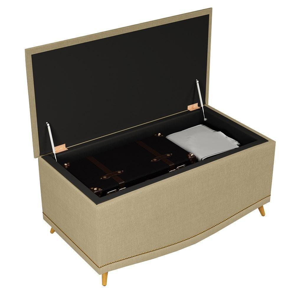 Cabeceira Cama Box Solteiro 90cm Com Calçadeira Baú Imperial J02 Linho Areia - Mpozenato - 2
