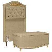 Cabeceira Cama Box Solteiro 90cm Com Calçadeira Baú Imperial J02 Linho Areia - Mpozenato - 1