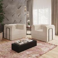 Poltrona Solteiro D-plus 90 Cm Monaco - Linho Bege Linho Bege - 3