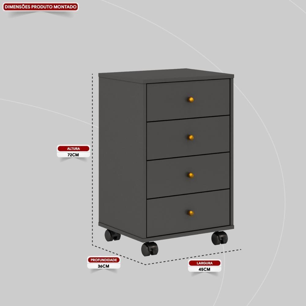 Mesa De Cabeceira 4 Gavetas Presence - Amêndola Grafito - 2