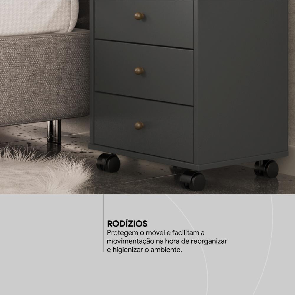 Mesa De Cabeceira 4 Gavetas Presence - Amêndola Grafito - 8