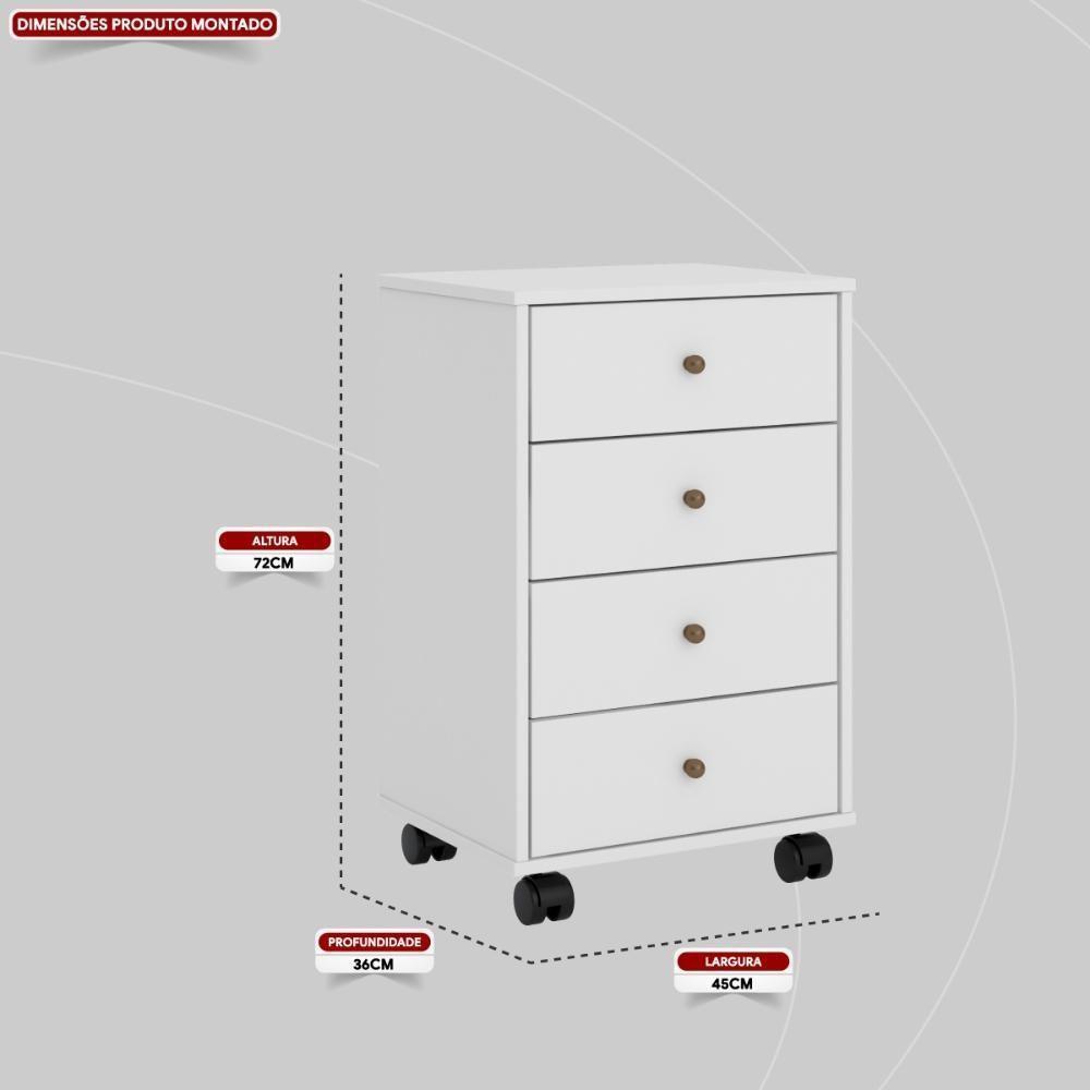 Mesa De Cabeceira 4 Gavetas Presence - Branco - 2