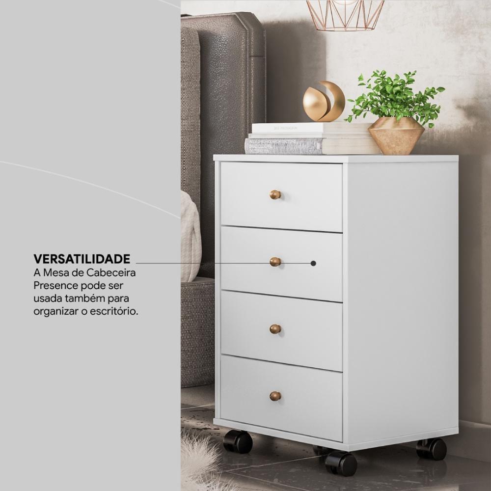 Mesa De Cabeceira 4 Gavetas Presence - Branco - 7
