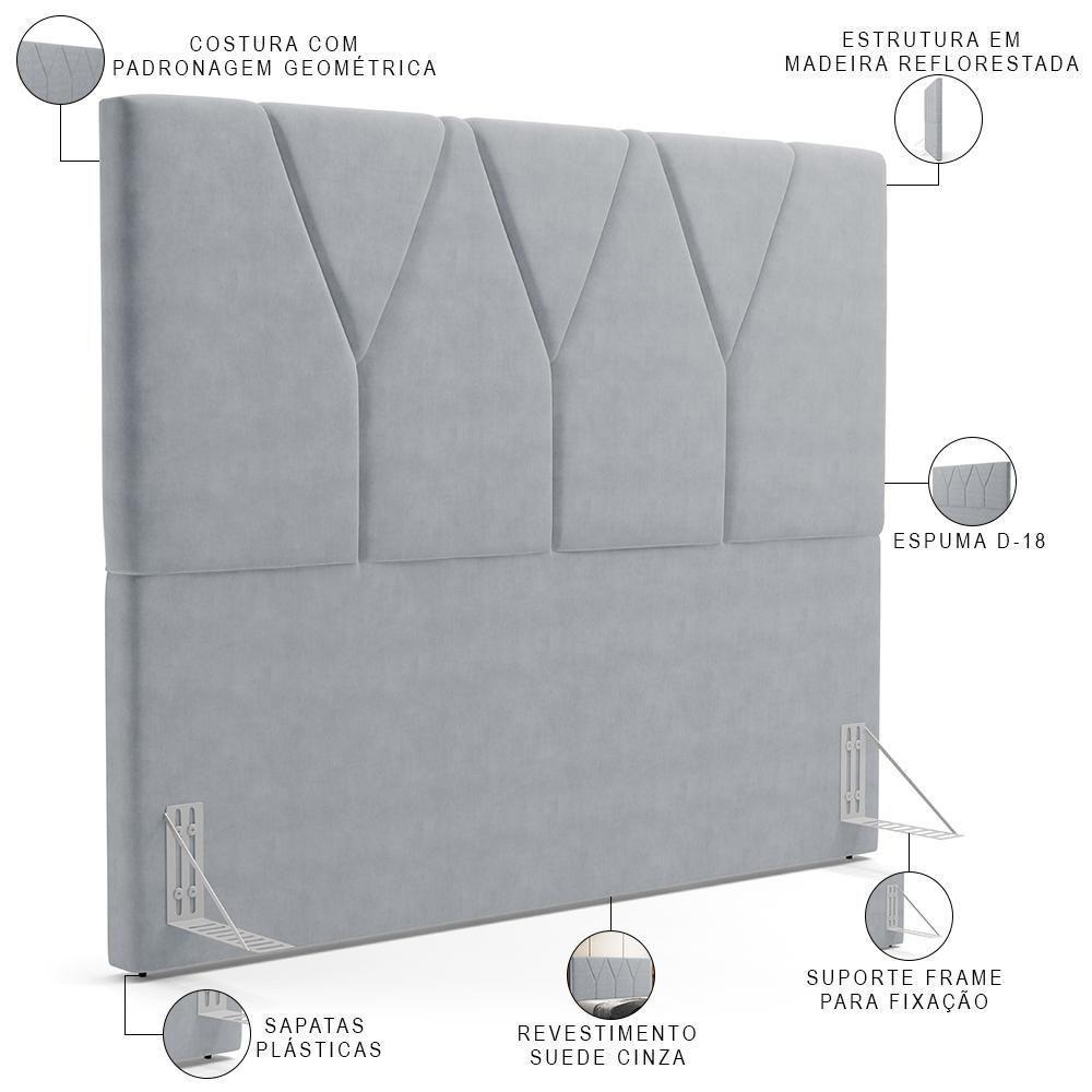 Cabeceira Cama Box Solteiro 100cm Aura Suede W01 Cinza - Mpozenato - 3