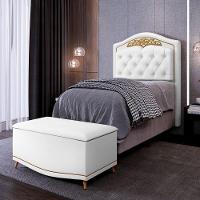 Cabeceira Cama Box Solteiro 90cm Com Calçadeira Baú Imperial J02 Sintético Branco - Mpozenato - 2