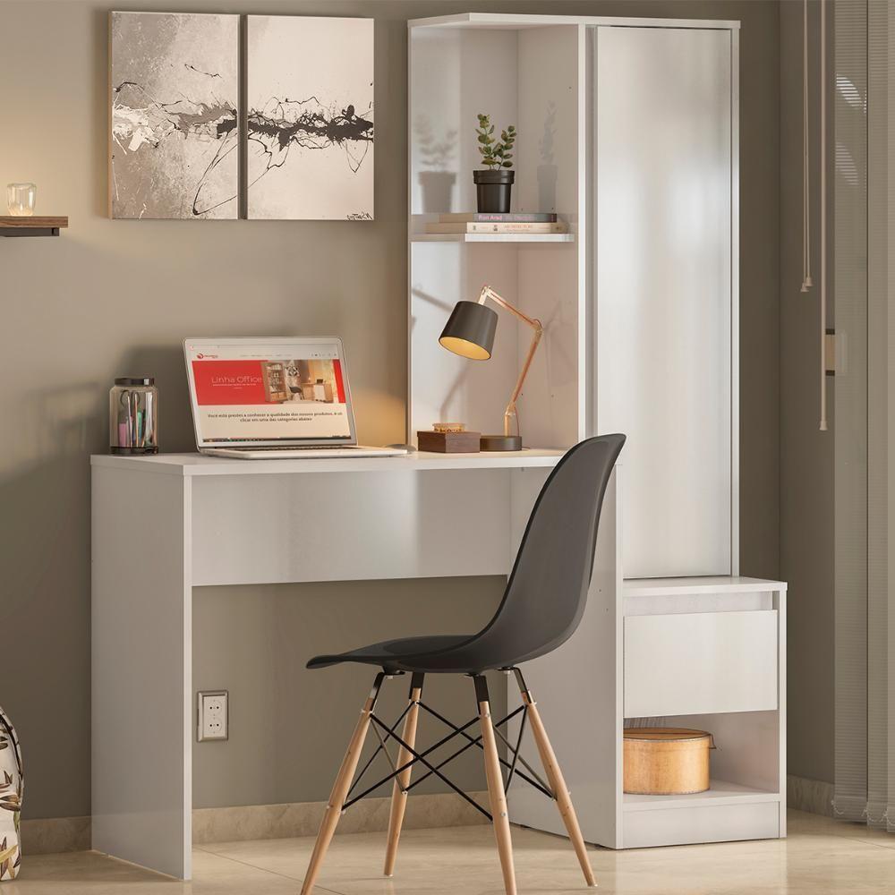 Escrivaninha Com Armario 1 Porta 1 Gaveta 1 Nicho Office Morada - Branco - 1
