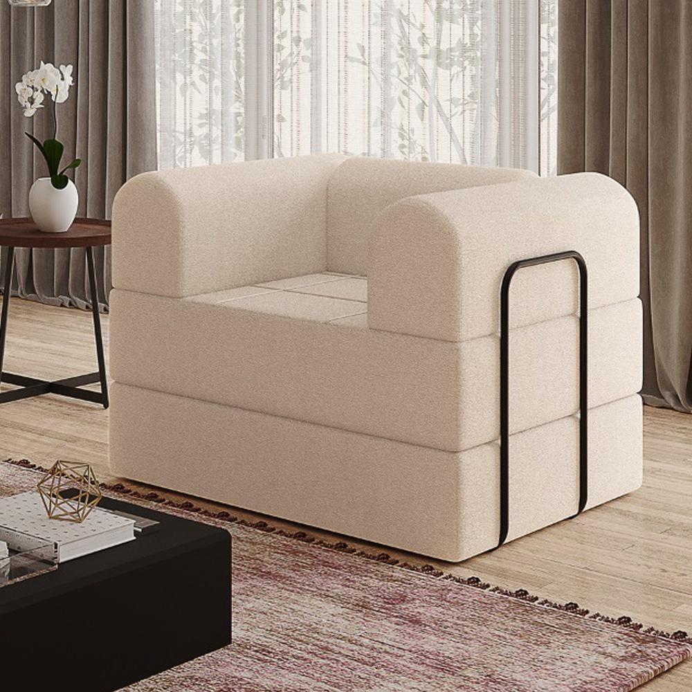 Poltrona Solteiro D-plus 90 Cm Monaco - Boucle Bege Boucle Bege - 1