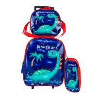 Kit Mochila Rodinhas Dino Azul Menino Com Lancheira E Estojo - 1