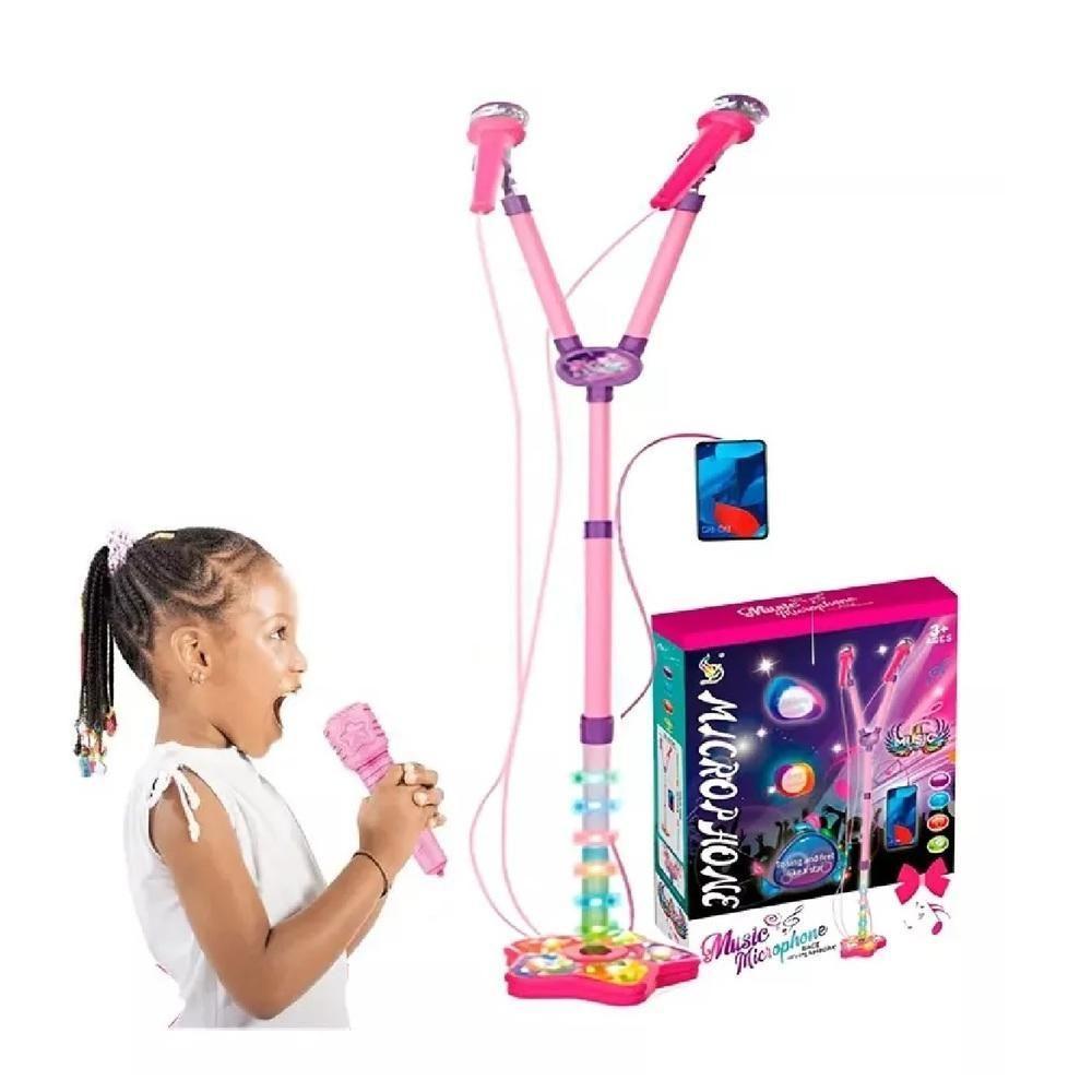 Microfone Duplo Infantil Com Luz E Som Conecta Celular Mp3 - 1