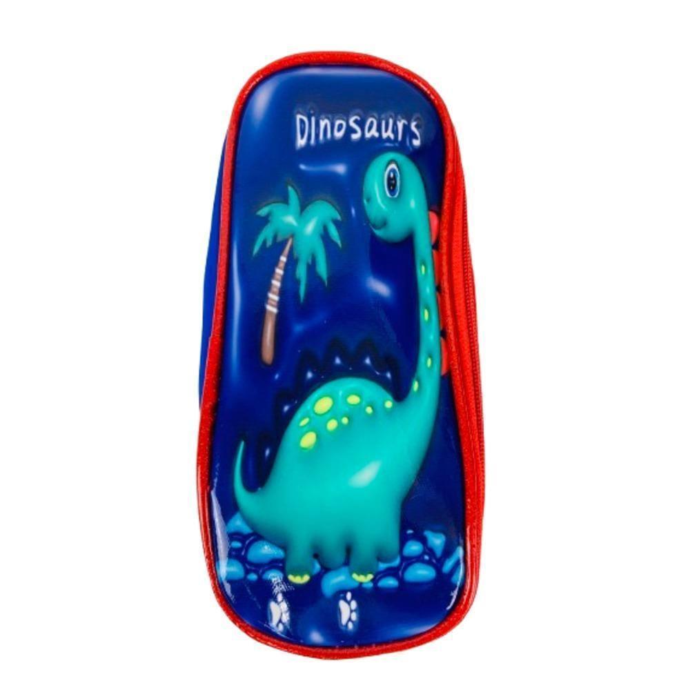 Kit Mochila Reforçada Lancheira E Estojo Dino Azul Rodinhas - 6