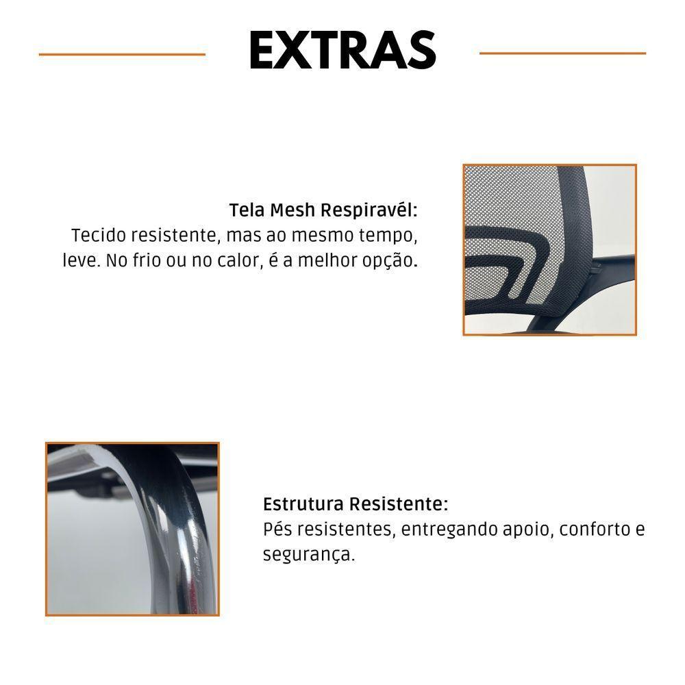 Kit 6 Cadeiras De Escritório Begonia Oficial Tela Mesh Fixa Preto - 3
