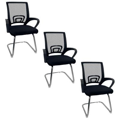 Kit 3 Cadeiras De Escritório Begonia Oficial Tela Mesh Fixa Preto