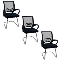 Kit 3 Cadeiras De Escritório Begonia Oficial Tela Mesh Fixa Preto - 1