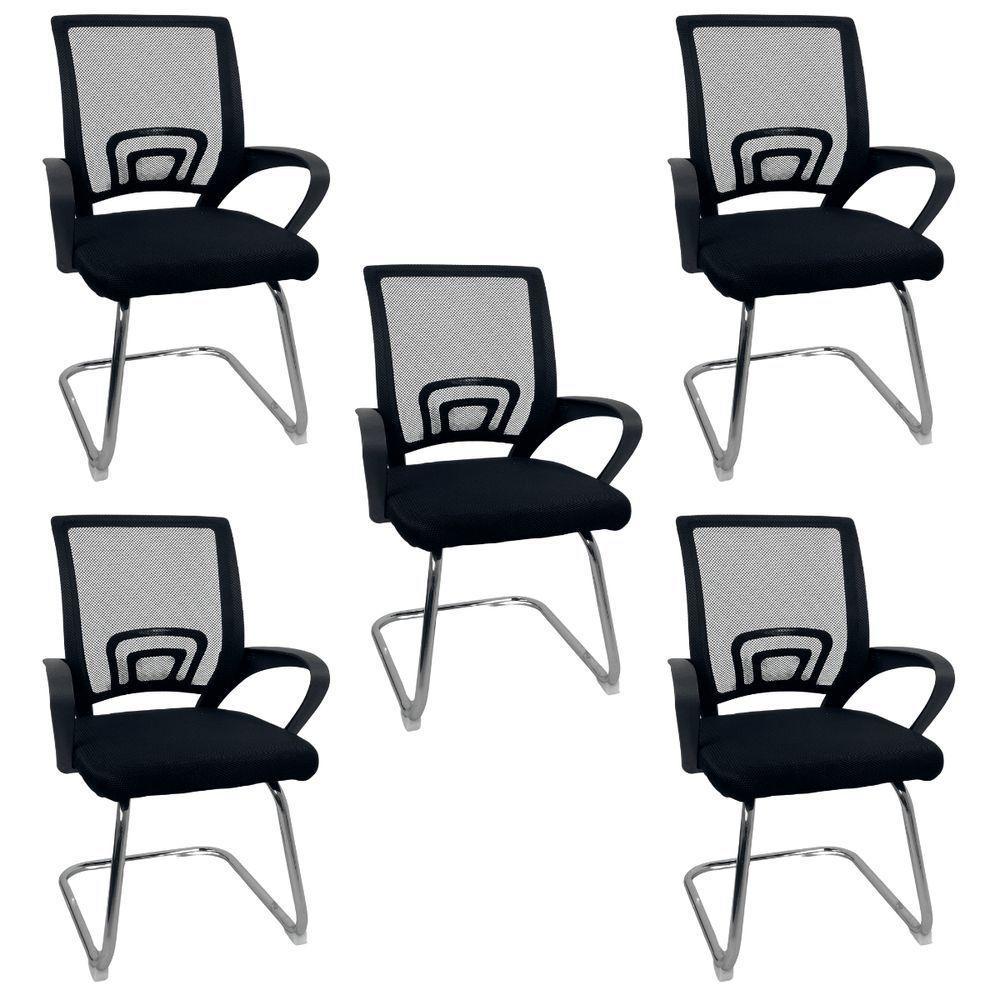 Kit 5 Cadeiras De Escritório Begonia Oficial Tela Mesh Fixa Preto - 1