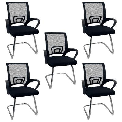 Kit 5 Cadeiras De Escritório Begonia Oficial Tela Mesh Fixa Preto