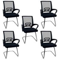 Kit 5 Cadeiras De Escritório Begonia Oficial Tela Mesh Fixa Preto - 1