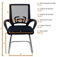 Kit 5 Cadeiras De Escritório Begonia Oficial Tela Mesh Fixa Preto - 6