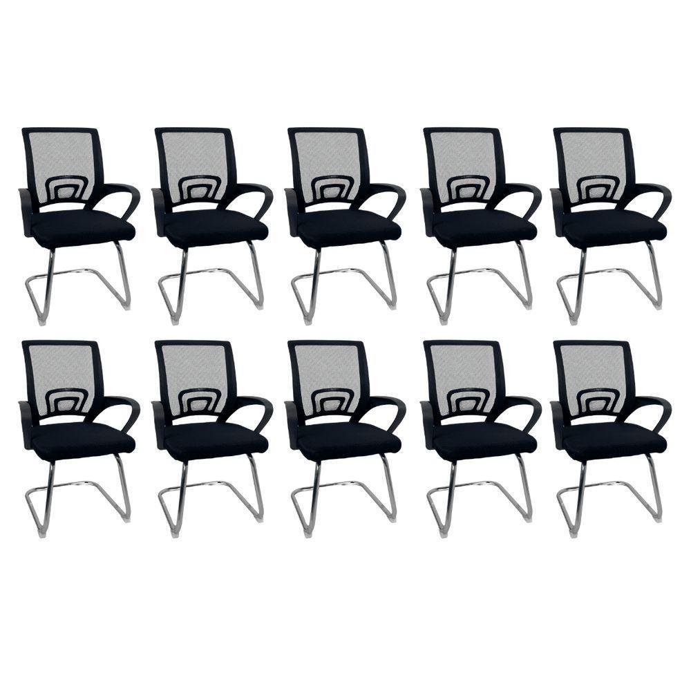 Kit 10 Cadeiras De Escritório Begonia Oficial Tela Mesh Fixa Preto - 1