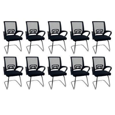 Kit 10 Cadeiras De Escritório Begonia Oficial Tela Mesh Fixa Preto
