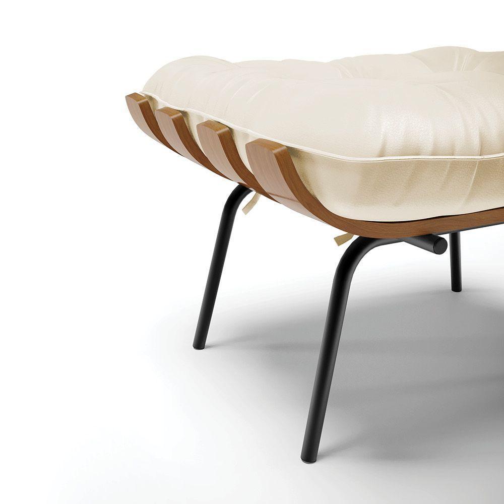 Puff Costela Corino Base Metálica Preto - D'Rossi Cor Bege - 5