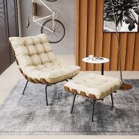 Puff Costela Corino Base Metálica Preto - D'Rossi Cor Bege - 8