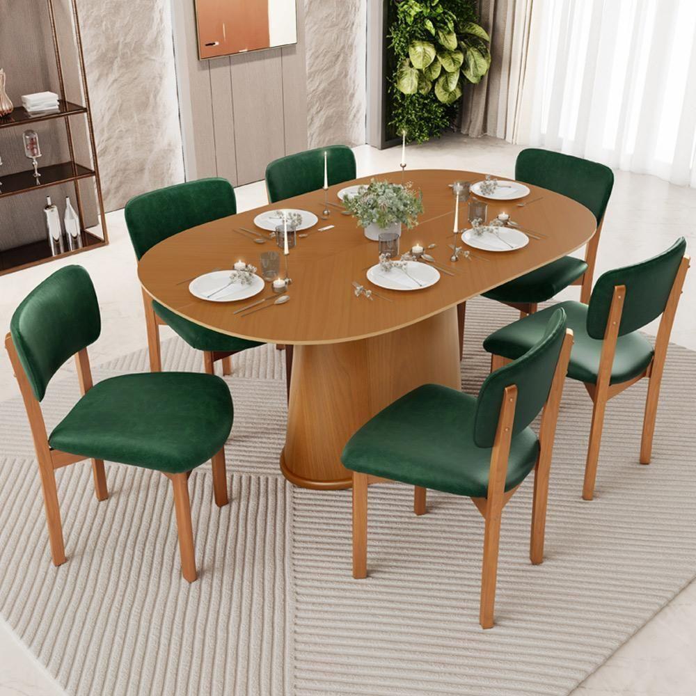 Mesa Para Sala De Jantar Valência Com 06 Cadeiras Sala De Jantar Dara L02 Couríssimo Verde Musgo - Lyam Decor - 2