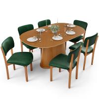 Mesa Para Sala De Jantar Valência Com 06 Cadeiras Sala De Jantar Dara L02 Couríssimo Verde Musgo - Lyam Decor - 1