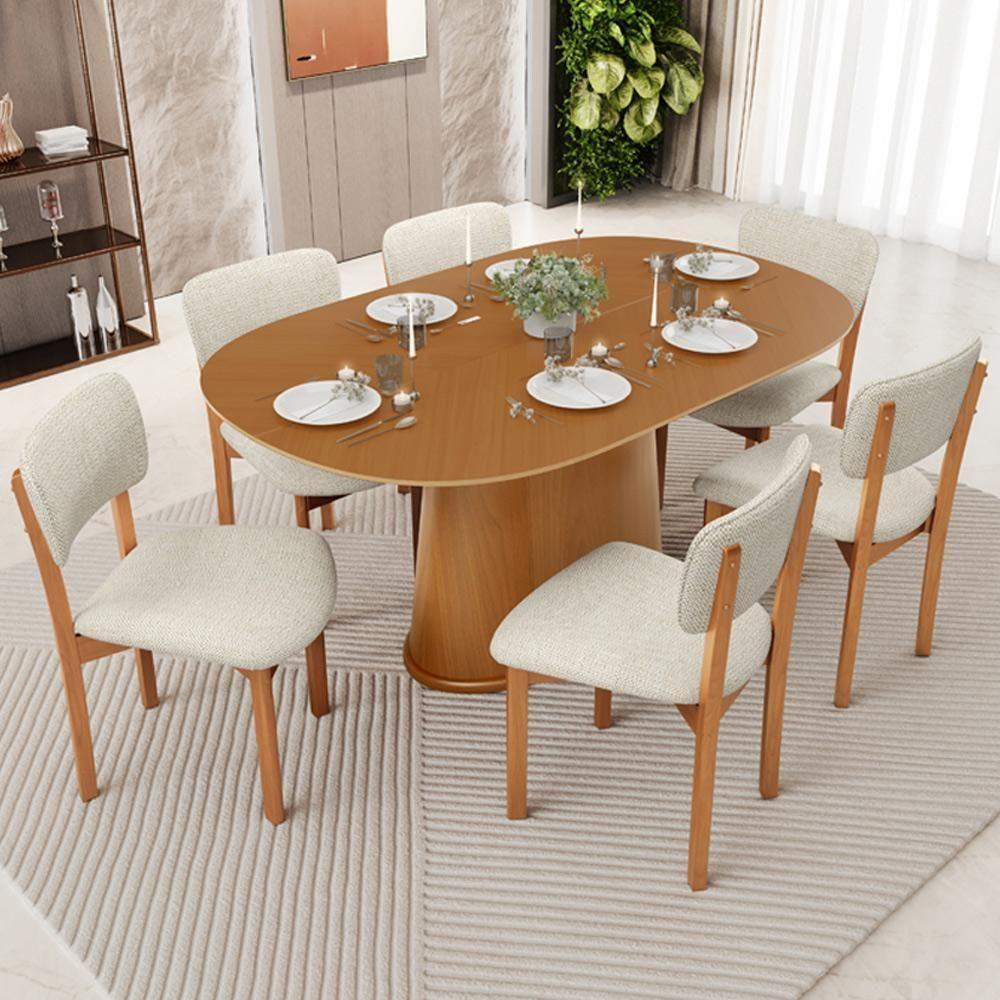 Mesa Para Sala De Jantar Valência Com 06 Cadeiras Sala De Jantar Dara L02 Linho Champagne - Lyam Decor - 2