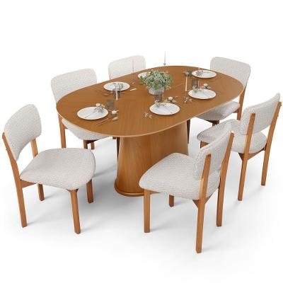 Mesa de Jantar Dara e Valência 6 Lugares em MDF com Cadeiras em Veludo Creme 180x78x100 cm