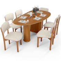 Mesa Para Sala De Jantar Ourense Com 06 Cadeiras Sala De Jantar Dara L02 Linho Champagne - Lyam Decor - 1