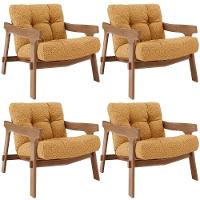 Kit 04 Poltronas Decorativa Fixa Para Sala Living Ikary L02 Canela Prime Bouclê Mostarda - Lyam Decor - 1