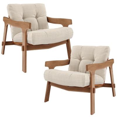 Kit 02 Poltronas Decorativa Ikary L02 Sala Living Linho Marrom Bege Lyam Decor