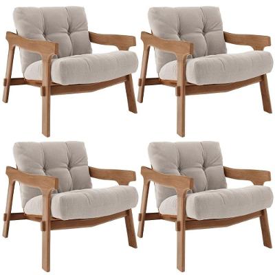 Kit 4 Poltronas Fixa Ikary L02 Para Sala Bouclé Bege Escuro Lyam Decor