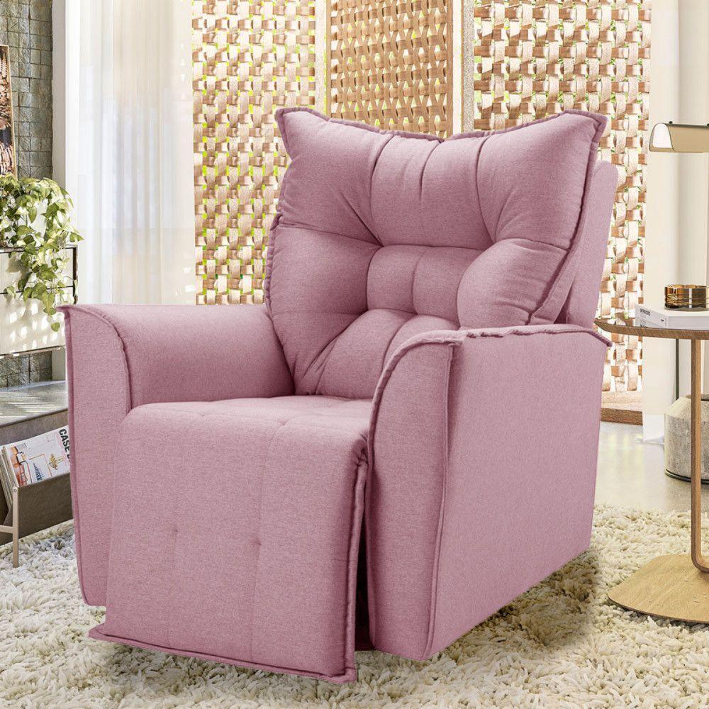 Poltrona Reclinavel Do Papai Para Sala King Linho Rosê Rose - 2