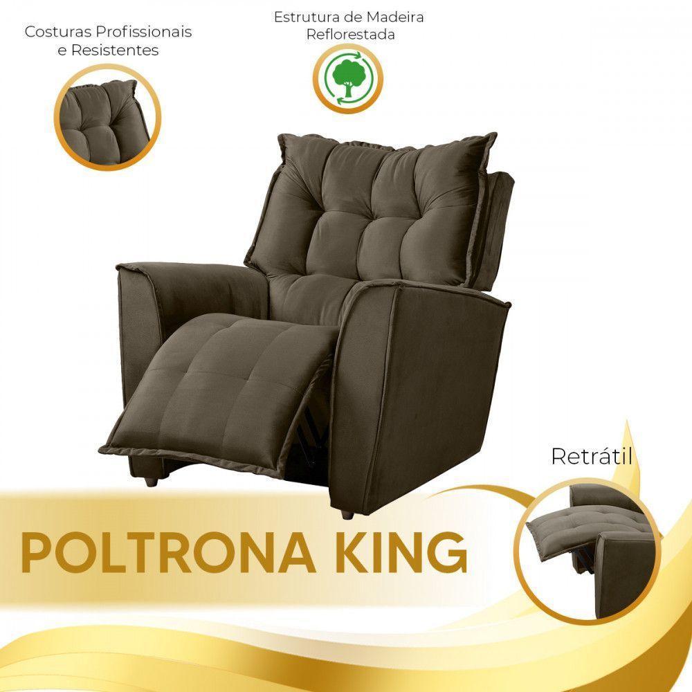 Poltrona Reclinavel Do Papai Para Sala King Veludo Castor Castor - 7