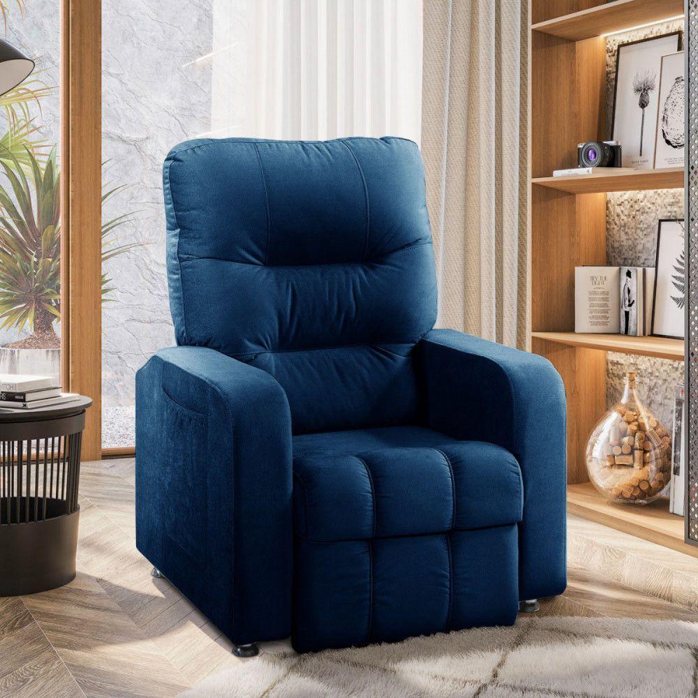 Poltrona Do Papai Reclinavel Para Sala Maldivas Veludo Azul - 3