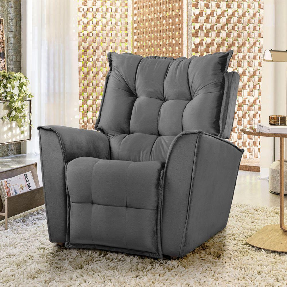 Poltrona Do Papai Reclinavel Para Sala King Tecido Veludo Chumbo - 3