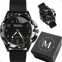 Relogio Feminino Silicone Preto Aço Inox Prova Dagua + Caixa Strass Original Moda Ajustavel Social - 1