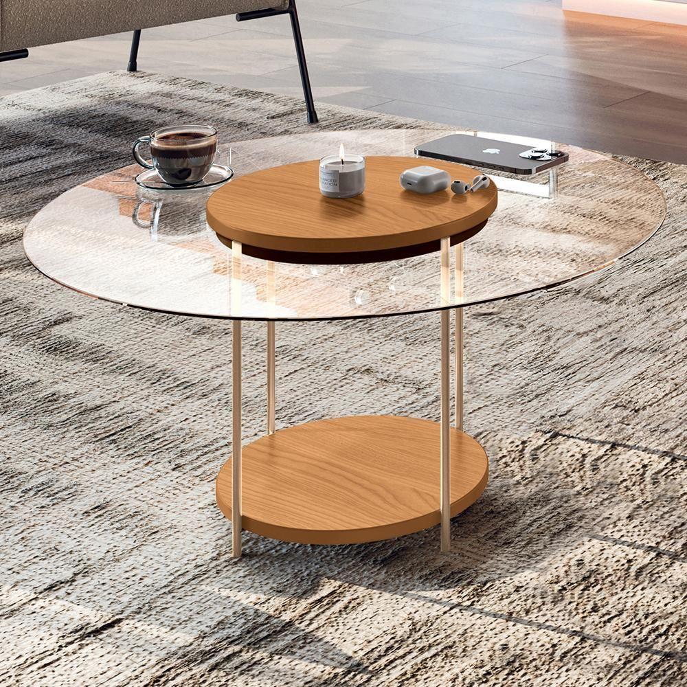 Mesa De Centro Sky Redonda Cinamomo Com Tampo De Vidro - Hb Móveis Cinamomo - 2