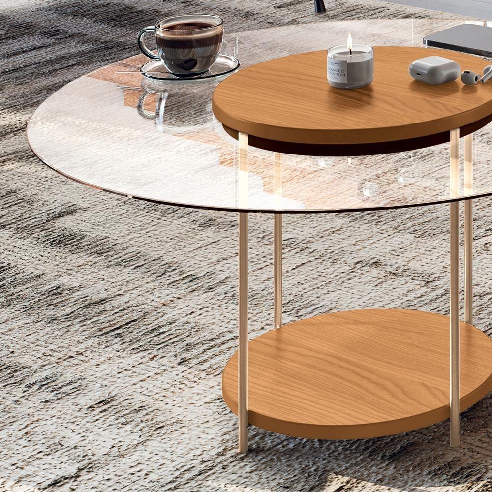 Mesa De Centro Sky Redonda Cinamomo Com Tampo De Vidro - Hb Móveis Cinamomo - 3