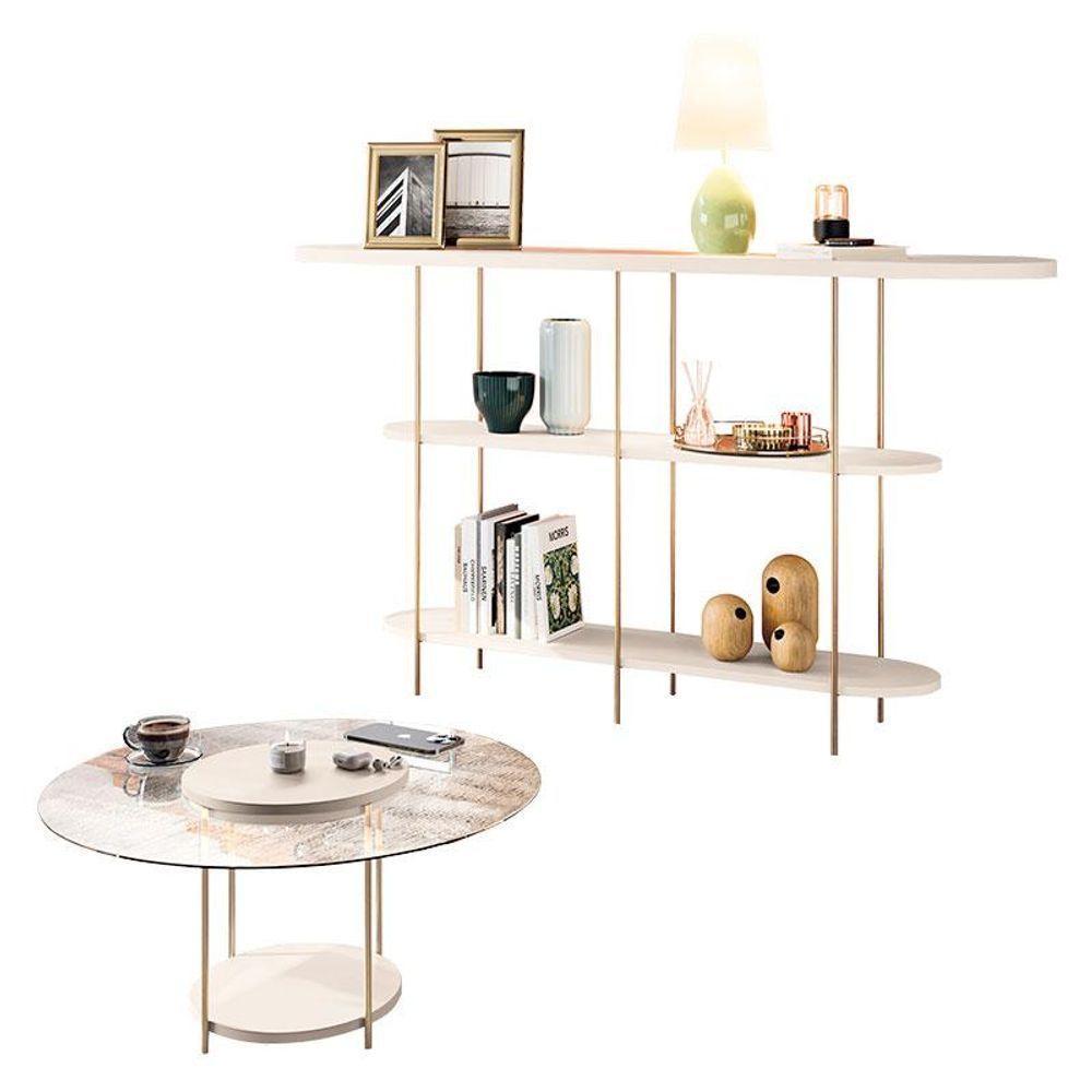 Aparador Infinity E Mesa De Centro Sky Com Tampo De Vidro Off White - Hb Móveis - 1