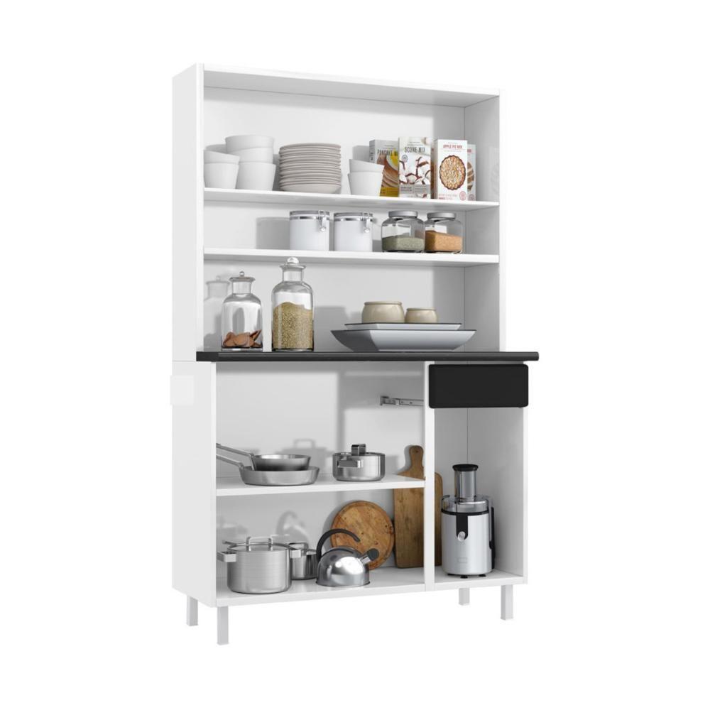 Armário De Cozinha Compacta De Aço Com Balcão Com Tampo 105cm Multimóveis Cr20362 Branco-preto - 4