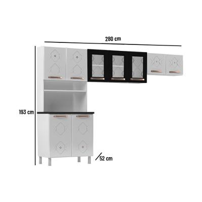Armário de Cozinha Compacta Cr20350 3 Portas Aço 280cm Branco Preto com Vidros