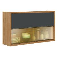 Armário Aéreo 2 Portas 1 Com Vidro 120 Cm Paola 2003707 Carvalho Dakar Grafite - Aramóveis - 1