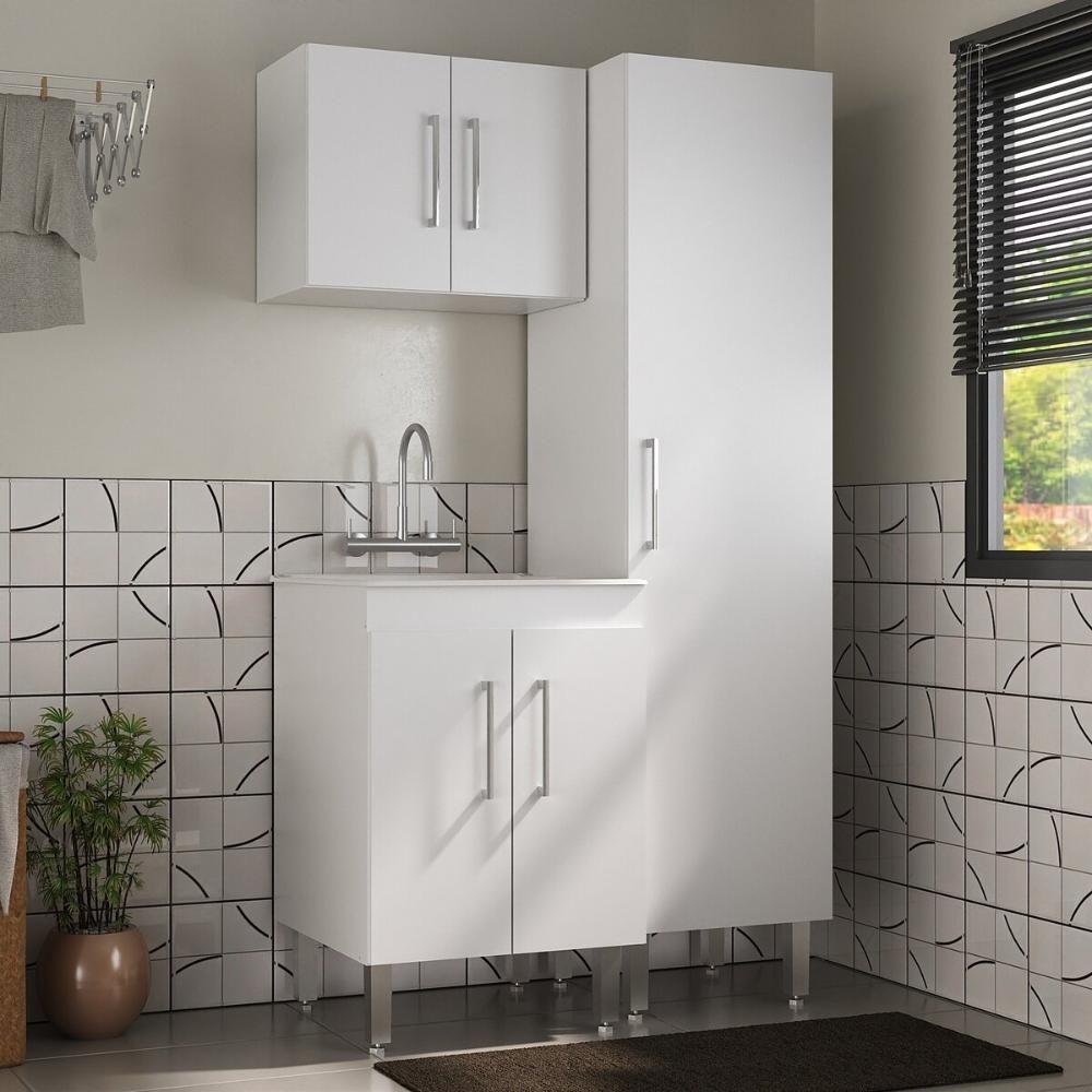 Conjunto Armários De Lavanderia Com Gabinete E Tanque 45l Multimóveis Cr30041 Branco - 1